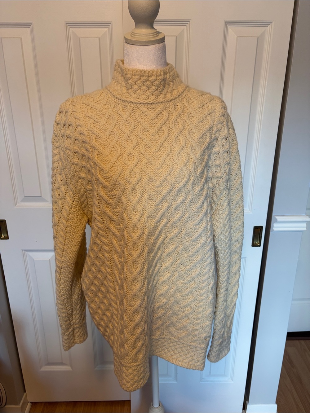 Aran Mor Irish 100% Merino Wool Cable-Knit Mock Neck Sweater